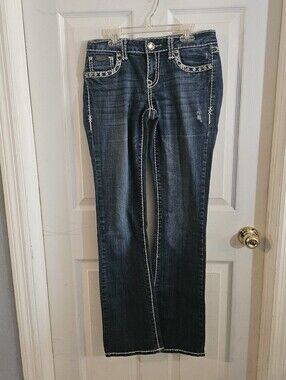 LA Idol Jeans WOMEN 7 30x34 BOOT CUT COWGIRL RODEO 90s DISTRESSED Flap Pockets